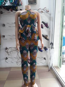 African print stretch pant and top - size 14
