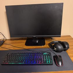 Gaming peripheral set: mouse, keyboard, headset, and deskmat