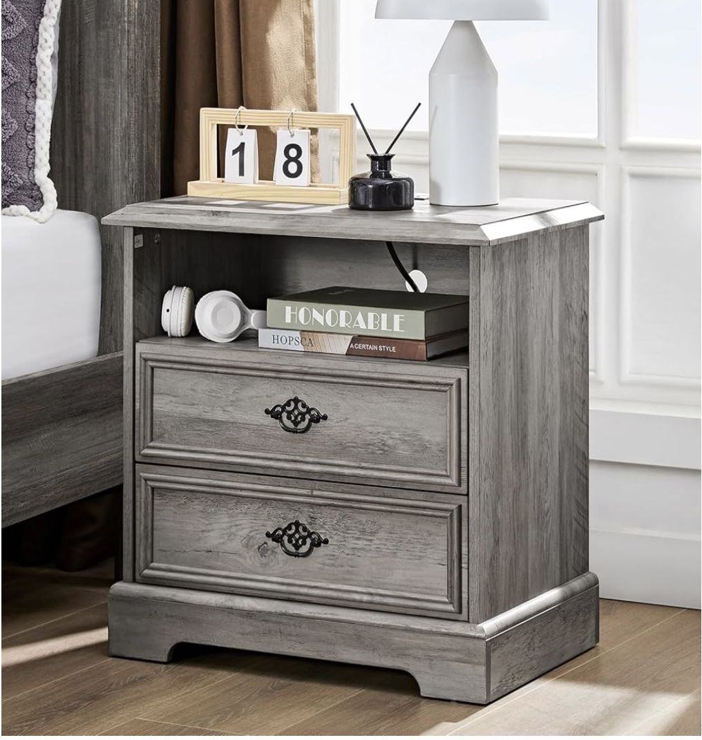 Set Of Farmhouse Wooden Nightstands Fully Assembled