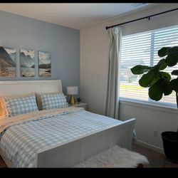 Queen Size White Sleigh Bed. With Box Spring 