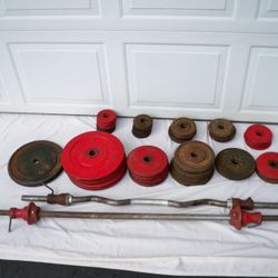Standard Weights (292.5 Pounds) & Easy Curl Bar & 5' Straight Barbell!!