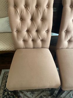 Tufted Upholstered Dining Chairs – Beige Fabric Dining Room Chairs (6)