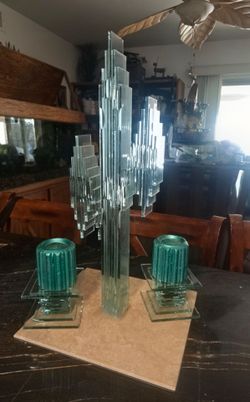 Art Deco Glass Skyscraper Candle Holder Set