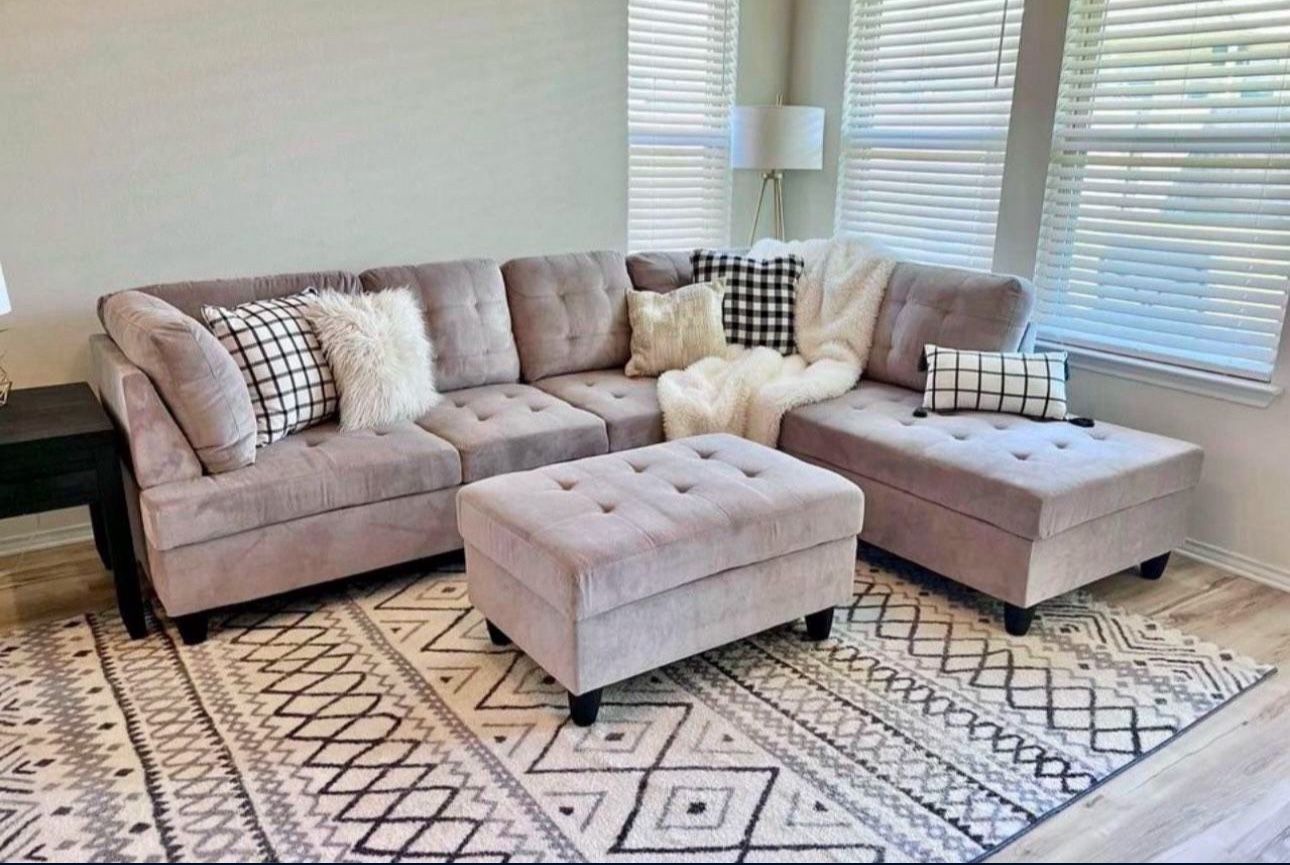New Sectional With Storage Ottoman