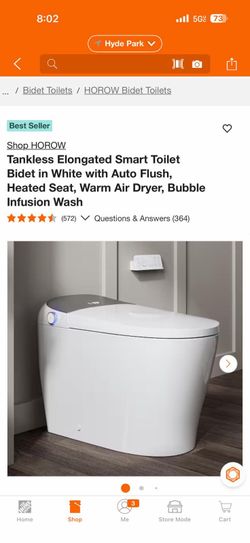 HOROW Tankless Elongated Smart Toilet Bidet in White with Auto Flush, Heated Seat, Warm Air Dryer, Bubble Infusion Wash