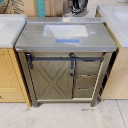 ‼️ Brand New 30 in. W x 22 in. D Single Sink Bath Vanity in Brown with Gray Top $449 