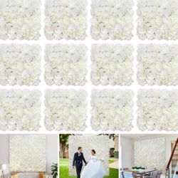 Flower wall backdrop, 12 pieces, 16.5 x 16.5 inches each, white floral wall panel, artificial silk roses, ideal wall decoration for wedding celebratio