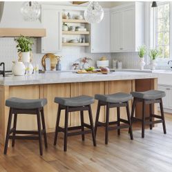 Barstools with Sturdy Wood Legs, Saddle Seat Counter Height Bar Stools for Kitchen Counter, Bar, Dining, 24 Inch Farmhouse Counter Stools, Dark Gray L