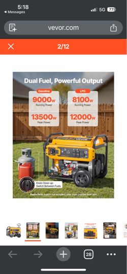 VEVOR Dual Fuel Portable Generator 13500W