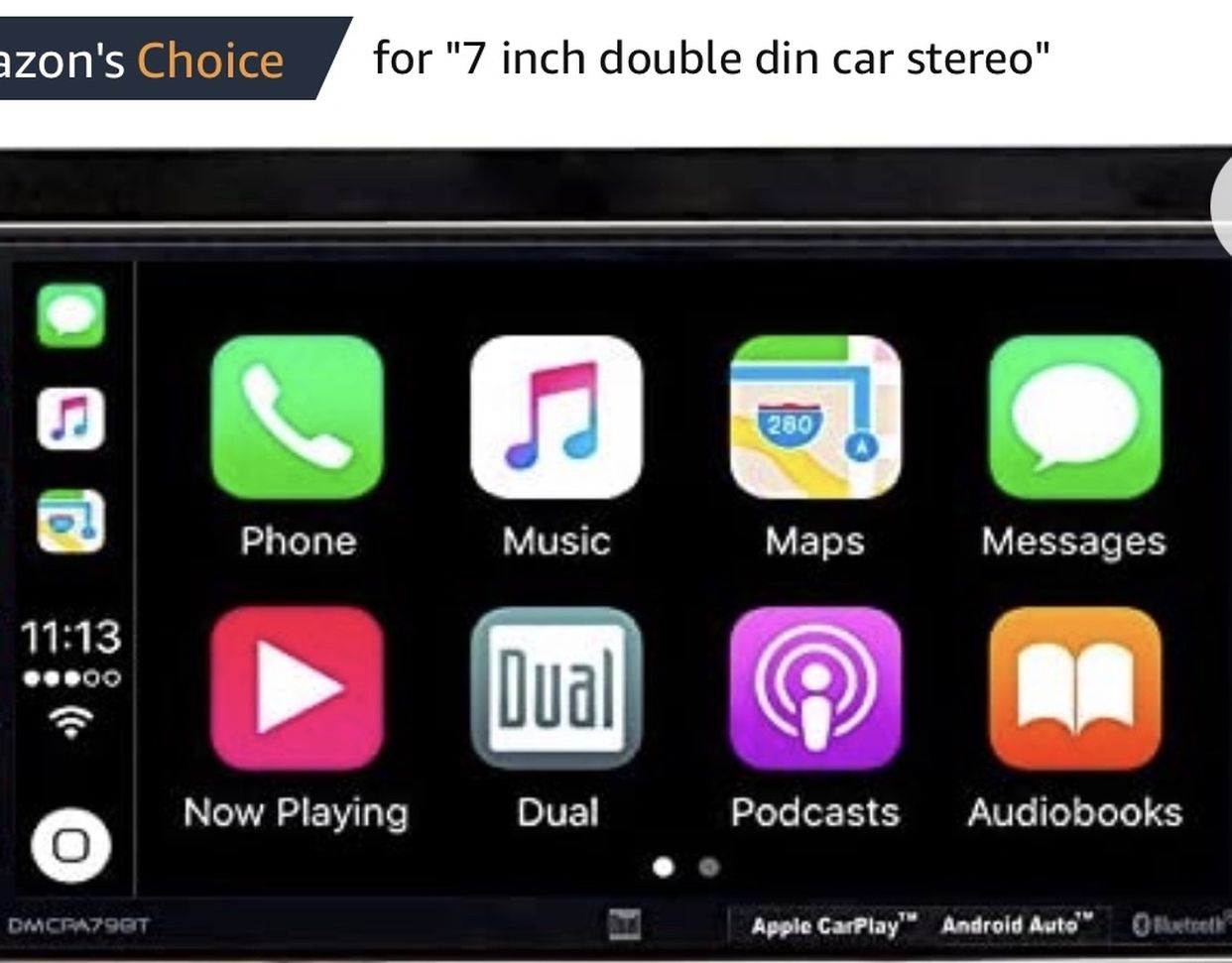 Dual Electronics 7" Double Din Mechless Digital Media Receiver with Apple CarPlay Android Auto