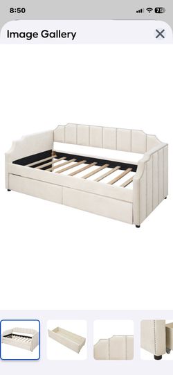 Upholstered daybed with under bed drawers and new mattress