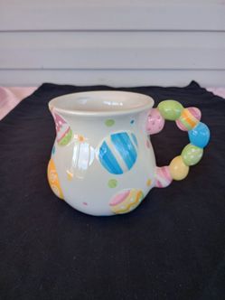 Pier 1 Imports Handpainted Dolomite Easter Egg Polka Dot Colorful Coffee Mug Cup