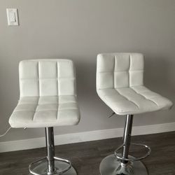 White Height Adjustable Bar Stools 