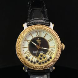 Judith Ripka Gold/Black Odyssey Diamonique Stainless Steel Watch w/ Case