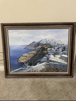 S SAM PARK ORIGINAL OIL ON CANVAS 1988 " SANTORINI GREECE 30x37" 