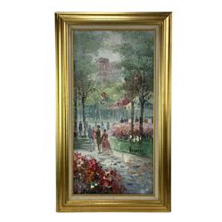 Framed Impressionist Parisian Park Scene Oil Painting on Canvas by Caroline Burnett