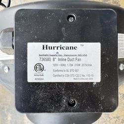 Hurricane® Commercial Grade Inline Fan 8" 745 CFM - HGC736580