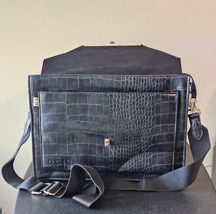 Black Crocodile Embossed Messenger Bag