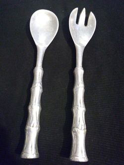 Silver Salad Spoon and Fork/10 inch tall