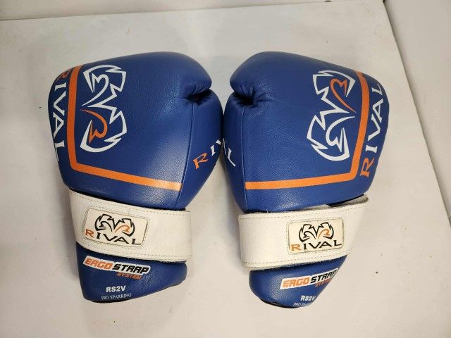 Rival RS2V 14 oz Boxing Pro Sparring Gloves Muay Thai Blue Ergo Strap System
