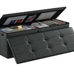 Storage Ottoman Bench,Fireproof＆Waterproof Folding Bench with Lock(15”x 43”x15”),Leather Storage Chest with Handles＆2 Extra Boxes,Ottoman Safe for Bed