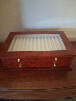 Burlwood Pen Display Case with Glass Top