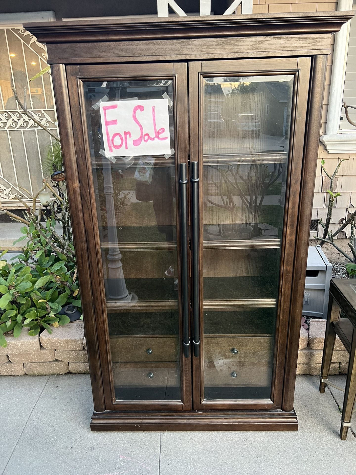 Dark Walnut Cabinet With Tempered Glass 