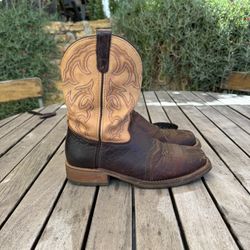 Double H Ice  Roper Cowboy Boots 11.5D Brown Square Toe Pull On Western Work DH3560