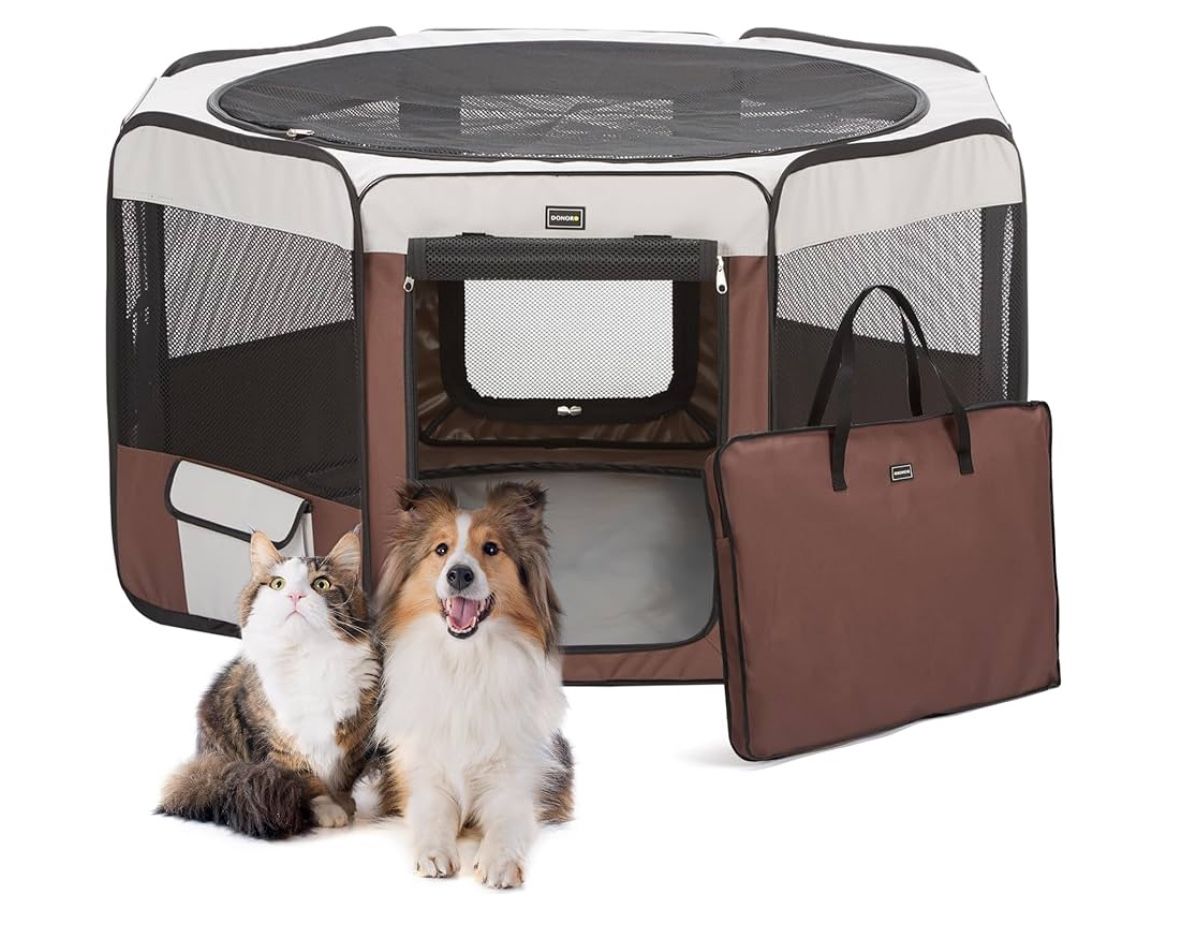 DONORO Dog Playpen 55" Portable Pet Play Pens for Medium Large Dogs, Foldable Exercise Kennel Tent Crate Indoor/Outdoor Travel Camping, Removable Top/