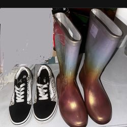 Size 1y Black And White Vans & Rain Boots (PS)