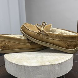 My Pillow MySlippers Womens Sz 8 Chestnut Leather Moccasin Faux Fur Lined 74015-02