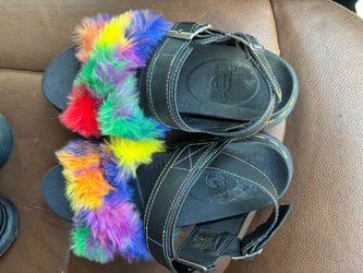 Dr. Martens Rainbow Faux Fur Platform Sandals – Black