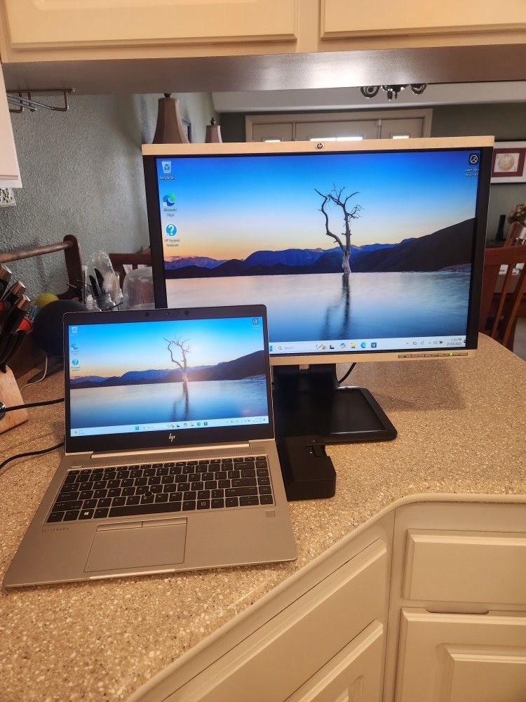 HP Elitebook 745 G6 Workstation With Rotating Monitor and Docking Station