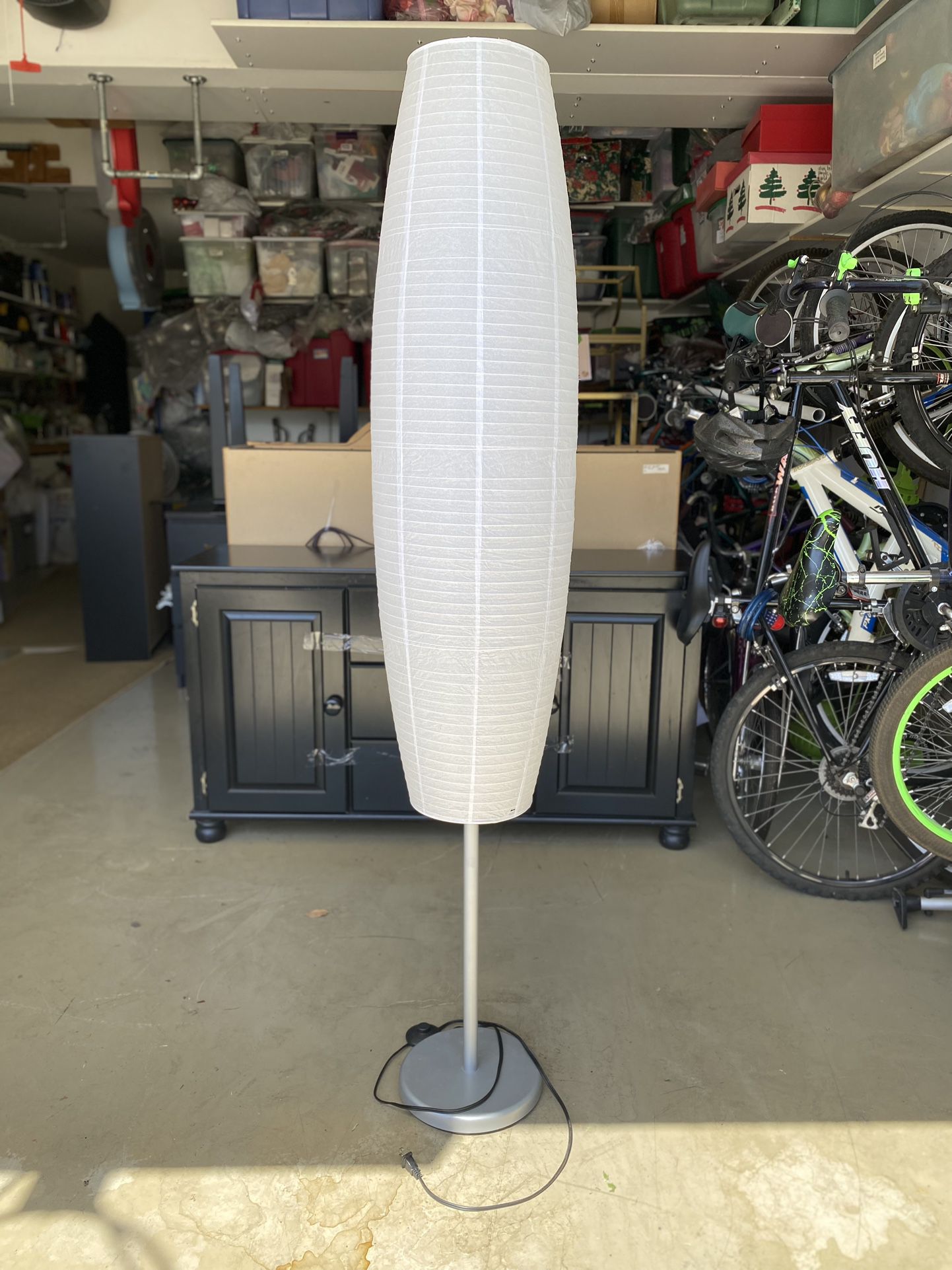 Tall White Paper and Silver Floor Lamp