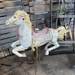 Antique wooden merrygo round hourse on stand. very sweet for a baby nursery or for antique collectors. obo