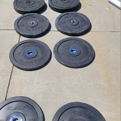 Very nice olympic bumper weight plates. 45s 25s 15s 10s. $1 a lb
45s
25s
15s
10s