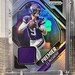 2025 Panini Prizm J.J. McCarthy Silver Premier Jersey Patch Card Vikings