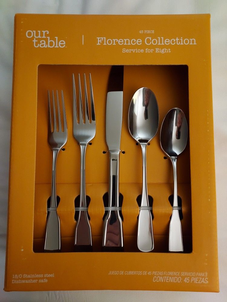 Our Table Collection Florence Collection 45 Piece Stainless Steel Flatware Set New