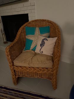 Natural woven wicker accent armchair