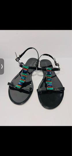 Menghi Made in Italy Crystal Embellished Jelly Texture Black Sandals Size 37(6). Black Crystal embellished black sandals is in excellent condition, be
