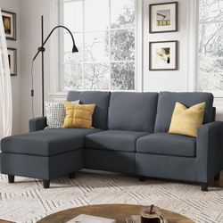 HONBAY Convertible Sectional Sofa, L Shaped Couch with Reversible Chaise for Small Space, Dark Grey