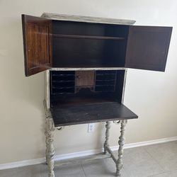 Vintage Secretary Desk / Writing Cabinet – Distressed Farmhouse Style