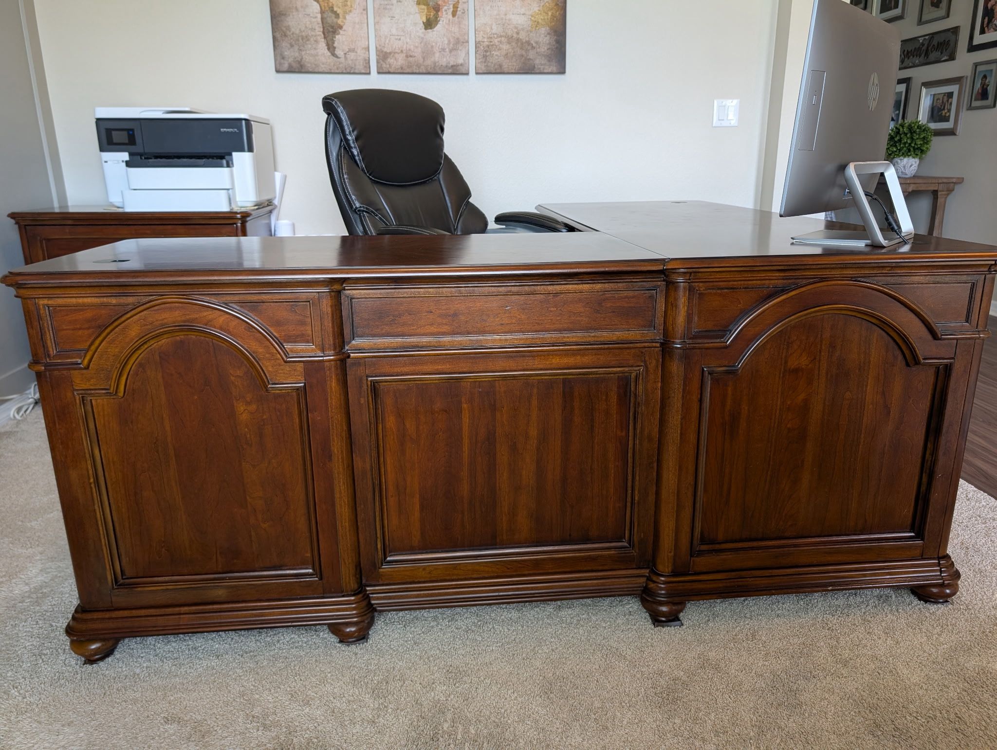 Cherry Wood Corner Executive Desk And File Cabinet