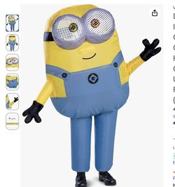 Bob Inflatable Minion Costume for Kids, Official Minions Halloween Costume, Blow Up Jumpsuit with Fan, Child Size (up to 7-8)
