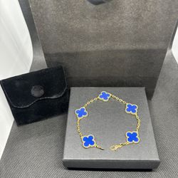 Blue+Gold Clover Bracelet 