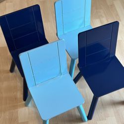 Set Of 4 Kids Wooden Chairs