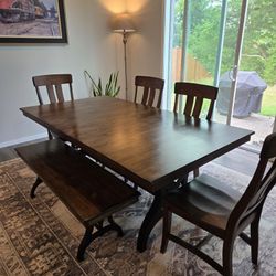 Wooden Table + 4 Chairs and Bench