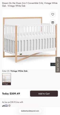 Dream On Me Owen 5-in-1 Convertible Crib, Vintage White Oak - Vintage White Oak