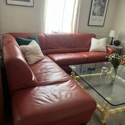 1970s Retro Orange Italian Leather Couch 