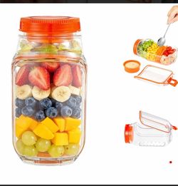 Mason jar with side access panel & cup orange plastic